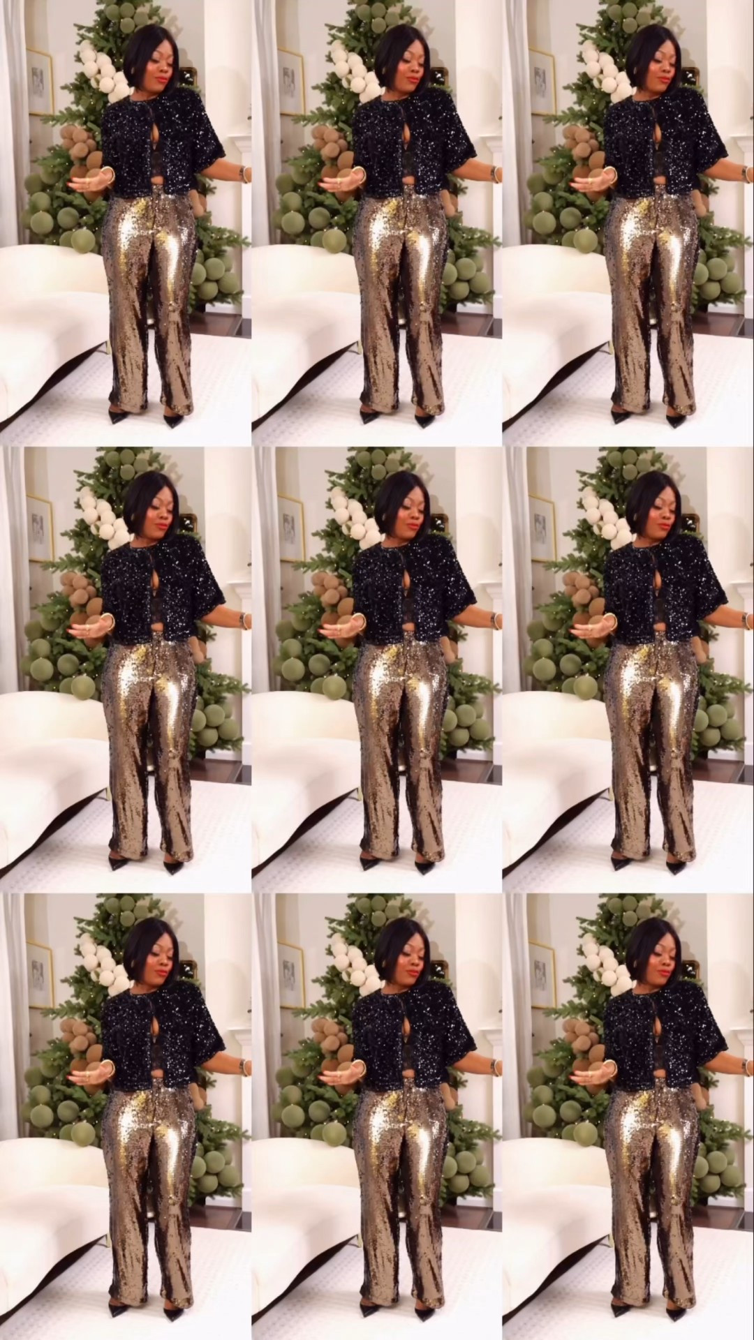 Day 9 of 15 days of festive outfits 🎄Holiday party outfit idea, sequin outfit , sequin pants , sequin top , New Year’s Eve outfit, black and gold outfit 

#LTKHoliday #LTKMidsize #LTKgrwm