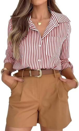 hearain Super Soft Striped Button Down Shirts for Women Dress Shirts Long Sleeve Casual Collared ... | Amazon (US)