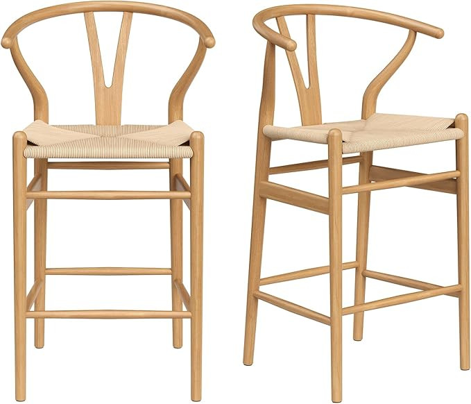 Farini Fully Assembled Wishbone Barstool Set of 2,Weave Counter Height Bar Stool for Kitchen Isla... | Amazon (US)
