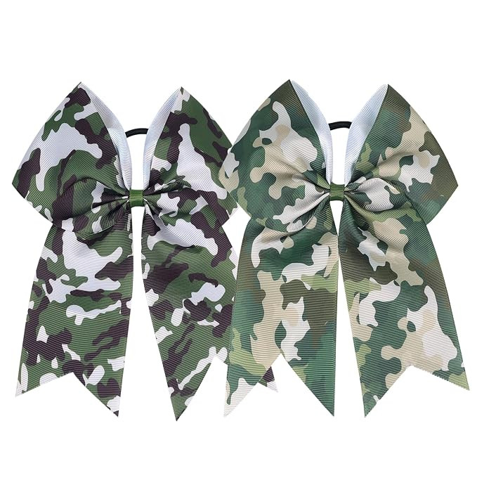 7"Camo Cheer Bow Cheer Bows Full Camouflage Ponytail Hair Ties Ponytail Holder Accessories.(FQ9) ... | Amazon (US)