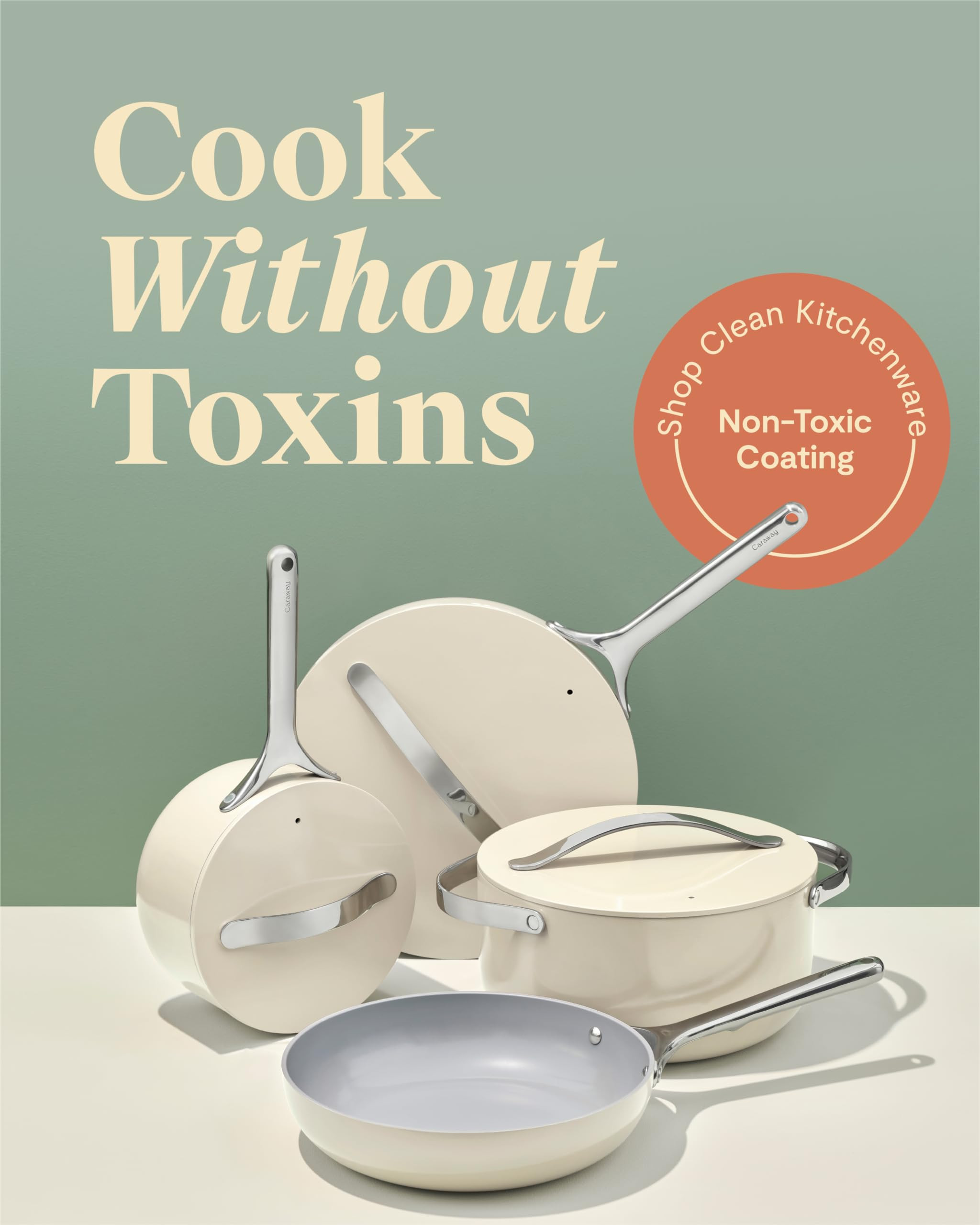 Caraway Nonstick Ceramic Cookware Set (12 Piece) Pots, Pans, Lids and Kitchen Storage - Non Toxic... | Amazon (US)