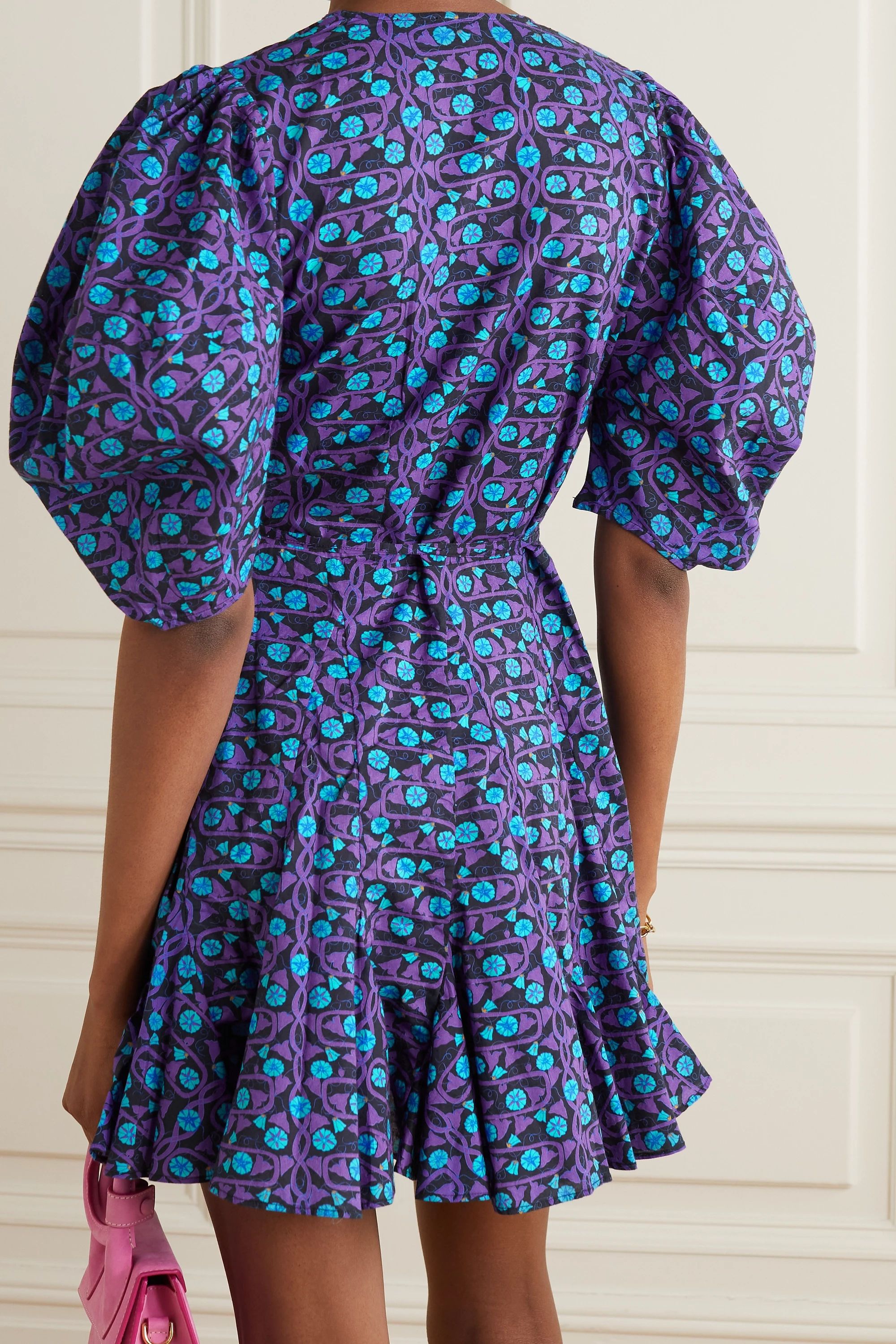 Purple Claudine printed cotton-voile mini wrap dress | Rhode | NET-A-PORTER | NET-A-PORTER (US)