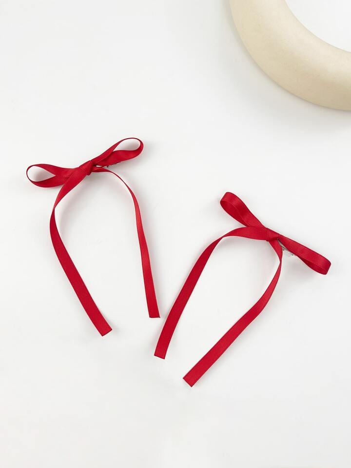 2pcs Women's Simple Solid Color Bow Hair Clips For Back To School Cute Halloween | SHEIN