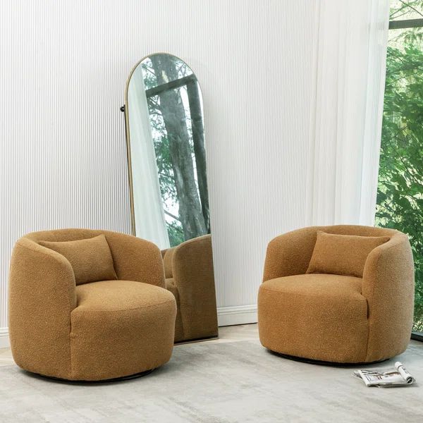 Bruschi 34" Wide Boucle Polyester Upholstered Swivel Armchair (Set of 2) | Wayfair North America