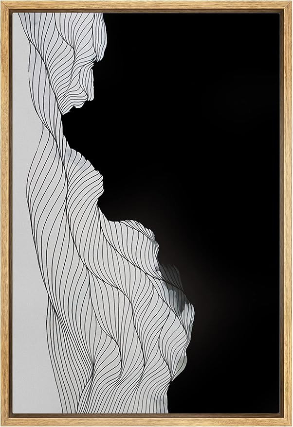IDEA4WALL Framed Canvas Print Wall Art Geometric Black Gray Wave Color Field Abstract Shapes Illu... | Amazon (US)