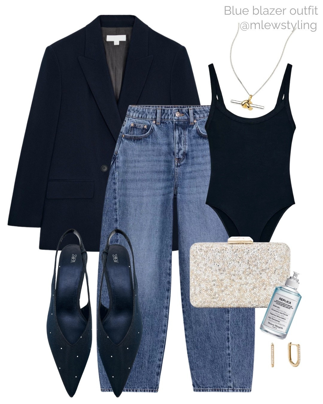 Spring date night outfit with navy blue ✨

Tags: Zara blazer, balloon leg jeans, slingback heels, navy bodysuit, replica perfume, quince U-shape earrings, Olga berg clutch, Missoma T-bar necklace, drinks with friends, night out look

#LTKootd #LTKgrwm #LTKSpringSale