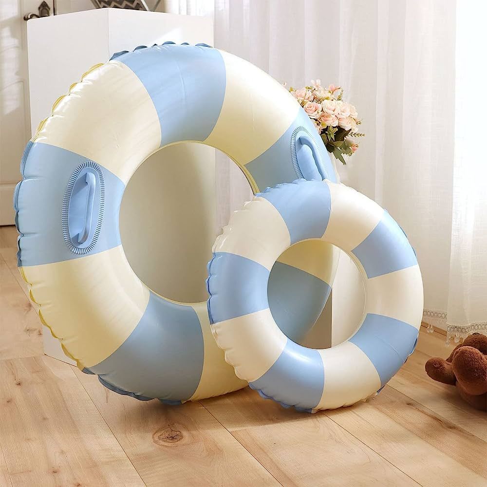 Swimming Ring for Adult Kids, Striped PVC Inflatable Pool Float Donut Tubes, Pool Floaties Toys f... | Amazon (US)