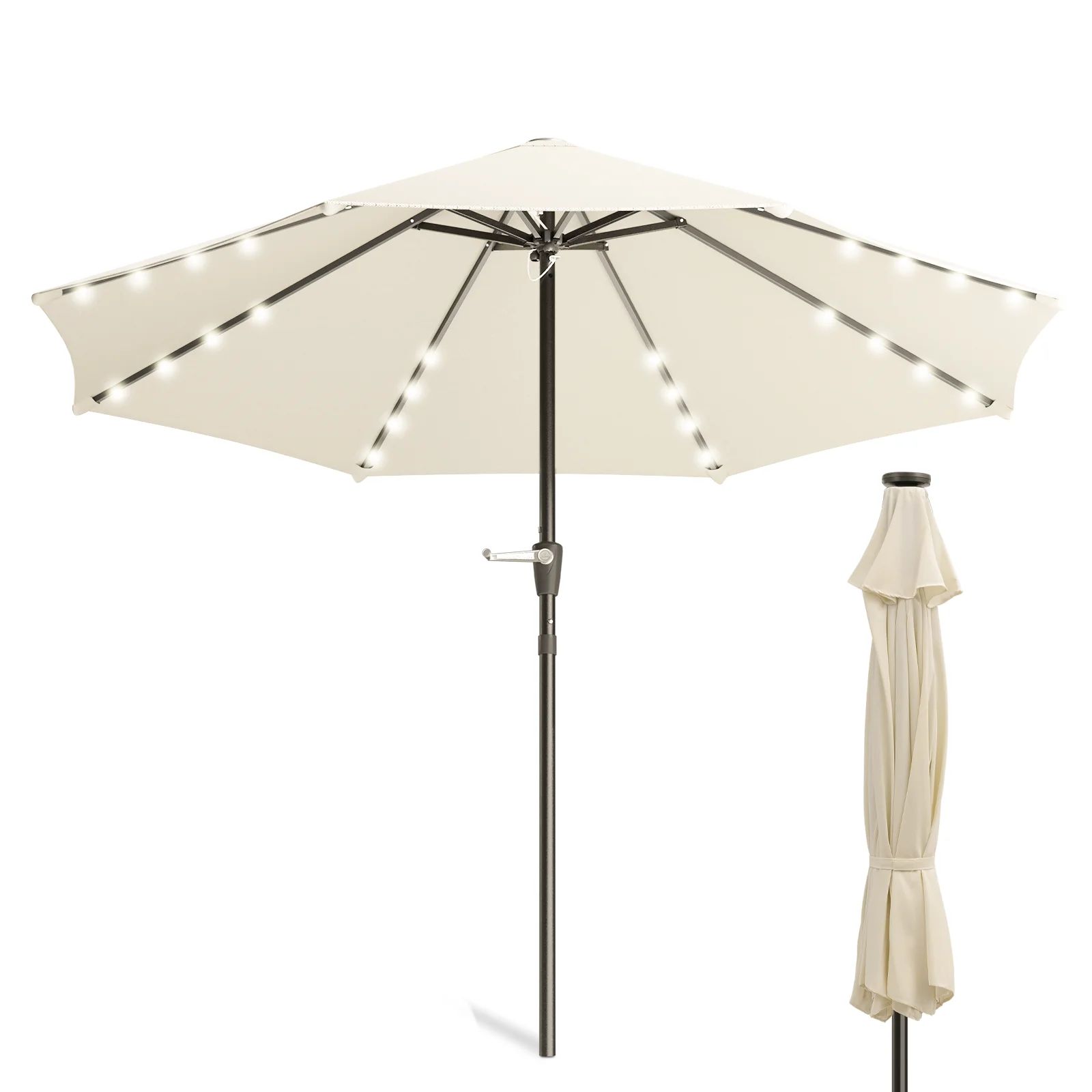 MoNiBloom 9ft Solar LED Lighted Patio Umbrella with Crank, Outdoor Market Table Umbrella with 32 ... | Walmart (US)