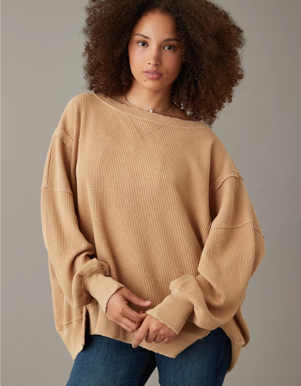 AE Oversized Big Hug Waffle Sweatshirt | American Eagle Outfitters (US & CA)