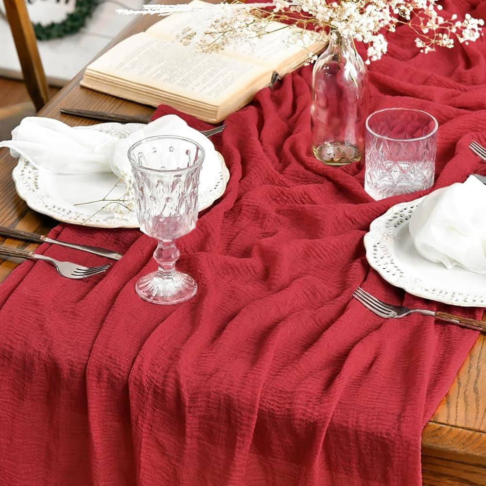 Artoid Mode Boho Cheesecloth Gauze Red Wedding Table Runner, Seasonal Christmas Fabric Kitchen Di... | Amazon (US)