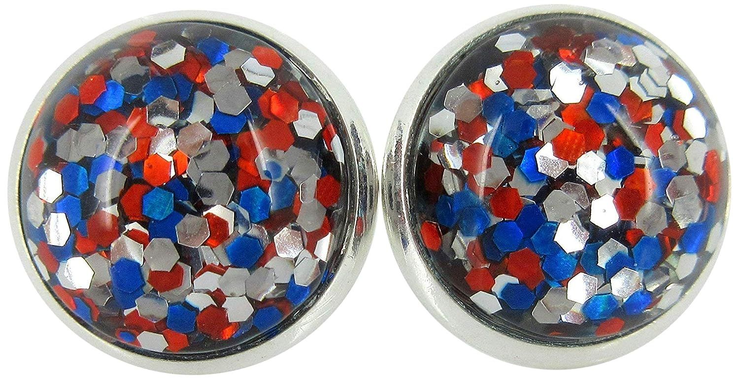 Silver-tone Patriotic Glitter Resin Stud Earrings Red Blue USA (12mm) | Amazon (US)
