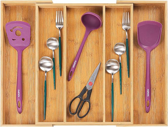 Utoplike Bamboo Expandable Kitchen Drawer Organizer, Adjustable Utensil Holder and Cutlery Tray O... | Amazon (US)