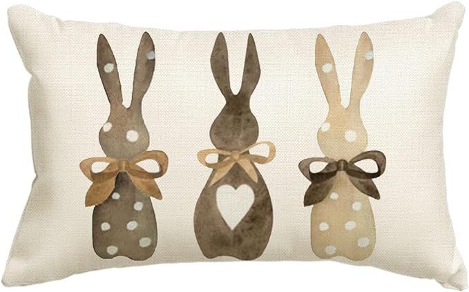 AVOIN colorlife Easter Polka Dot Love Heart Bunny Throw Pillow Cover, 12 x 20 Inch Bow Rabbit Cus... | Amazon (US)