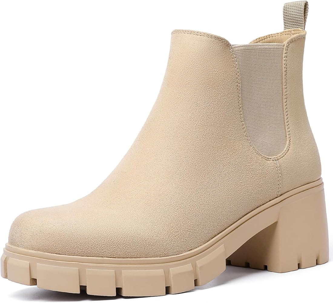Sasuwa Women's Chelsea Boots Lug Sole Chunky Heel Slip on Ankle Booties | Amazon (US)