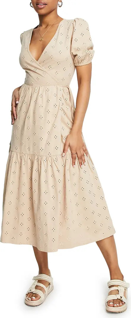 ASOS DESIGN Broderie Anglaise Cotton Midi Wrap Dress | Nordstrom | Nordstrom