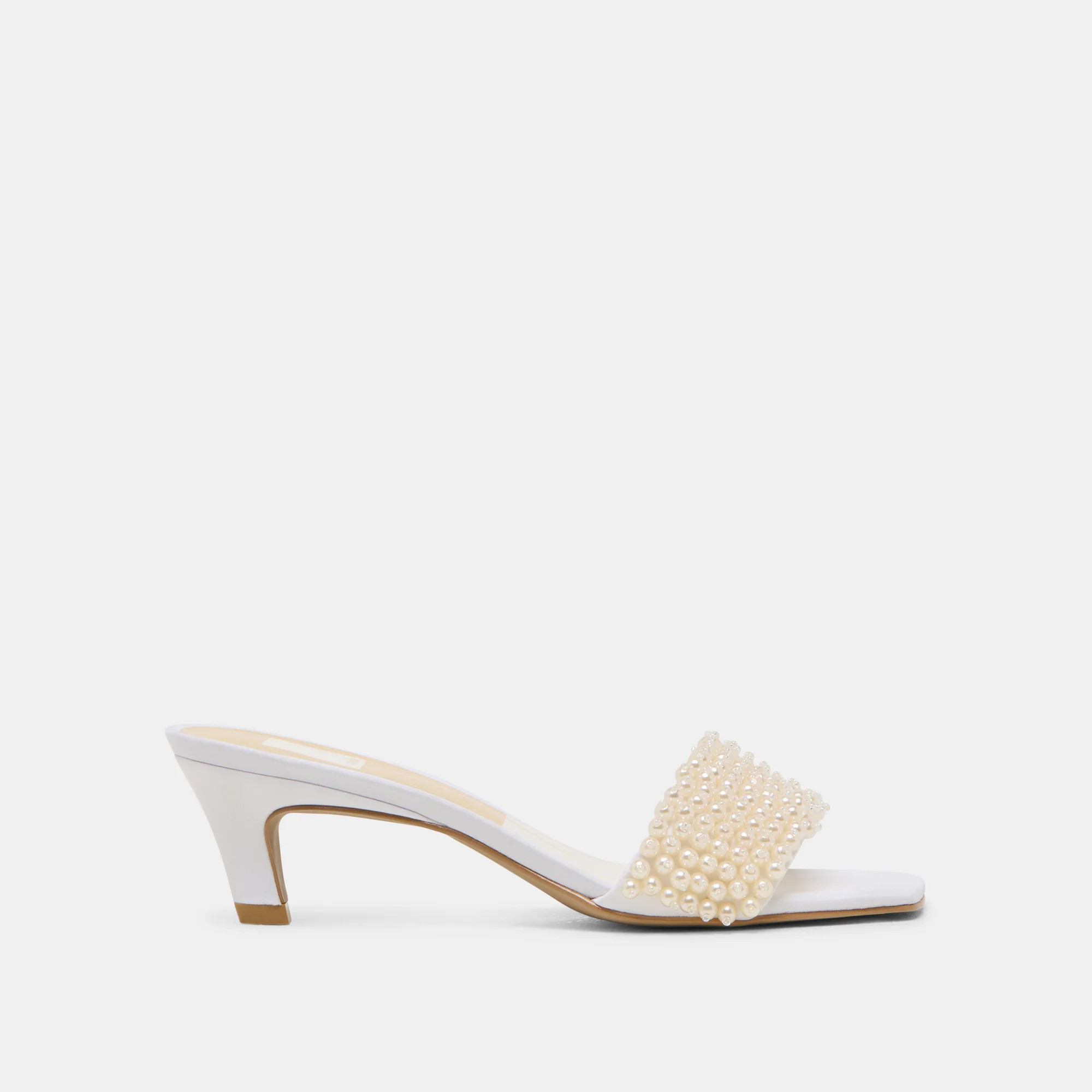 Rexa Pearl Heels Off White Satin | DolceVita.com
