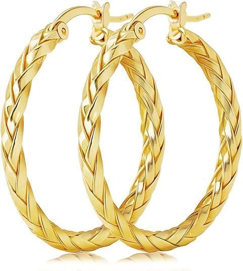 Gold Hoop Earrings for Women, 14K Gold Earrings Twisted Detailing Hypoallergenic Lightweight Earr... | Amazon (US)