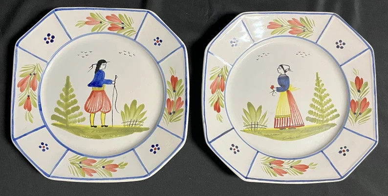 Set of 2 Quimper Pottery Mistral Blue Oct 10 Dinner Plates Man and Woman - Etsy | Etsy (US)