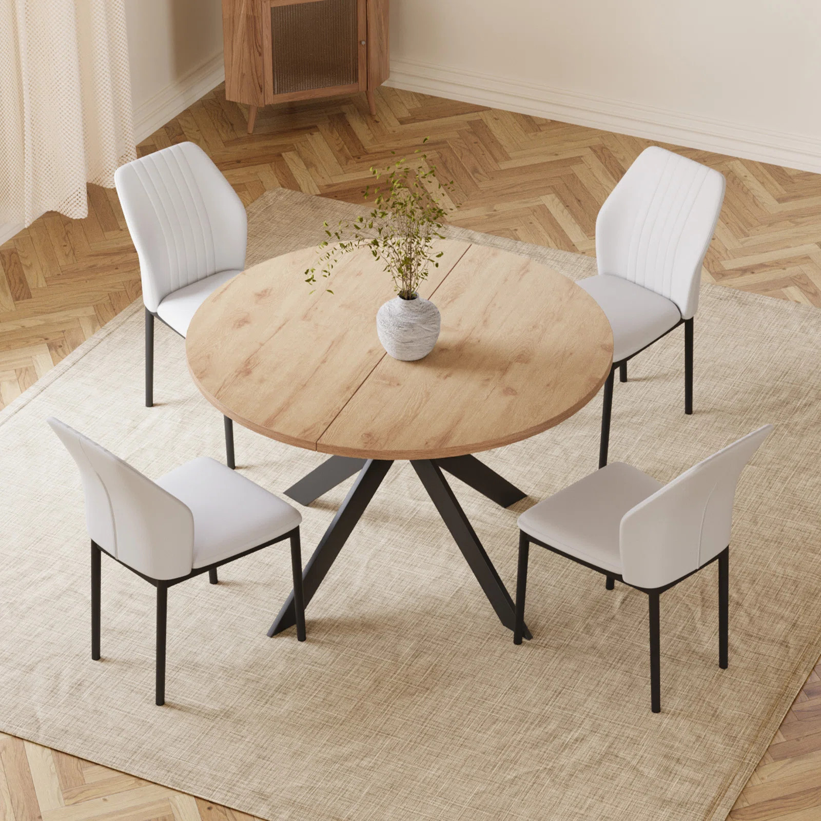 Kiayanna  46.4" Round Table Metal Legs Dining Table Set with 4 Dining Chairs | Wayfair North America