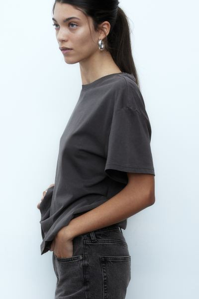 Oversized T-shirt - Round Neck - Short sleeve - Dark gray - Ladies | H&M US | H&M (US + CA)