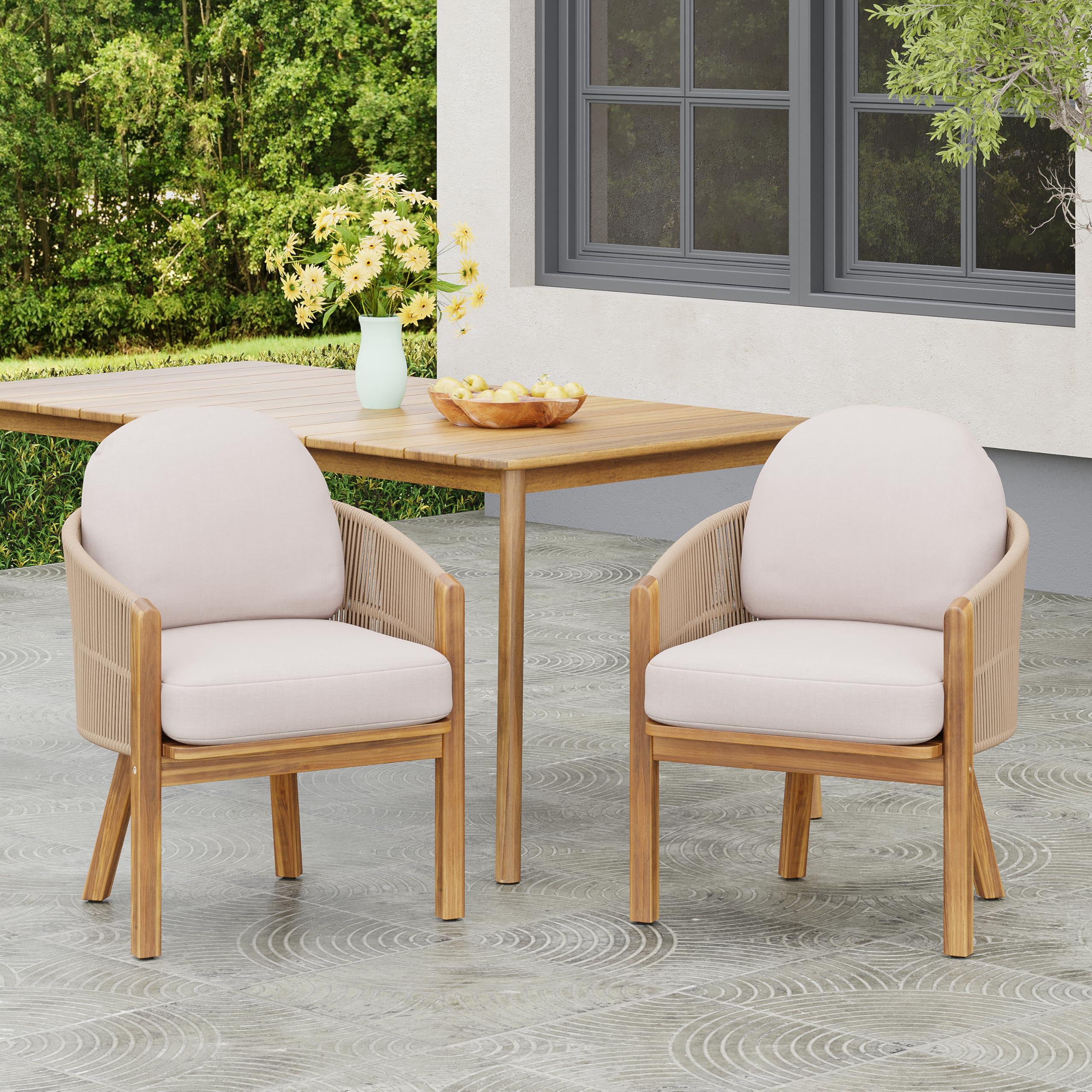 Merax Patio Dinner Chairs Set of 2, Bohe Style Patio Rope-Weave Armchair with Wood Frame, Outdoor... | Amazon (US)