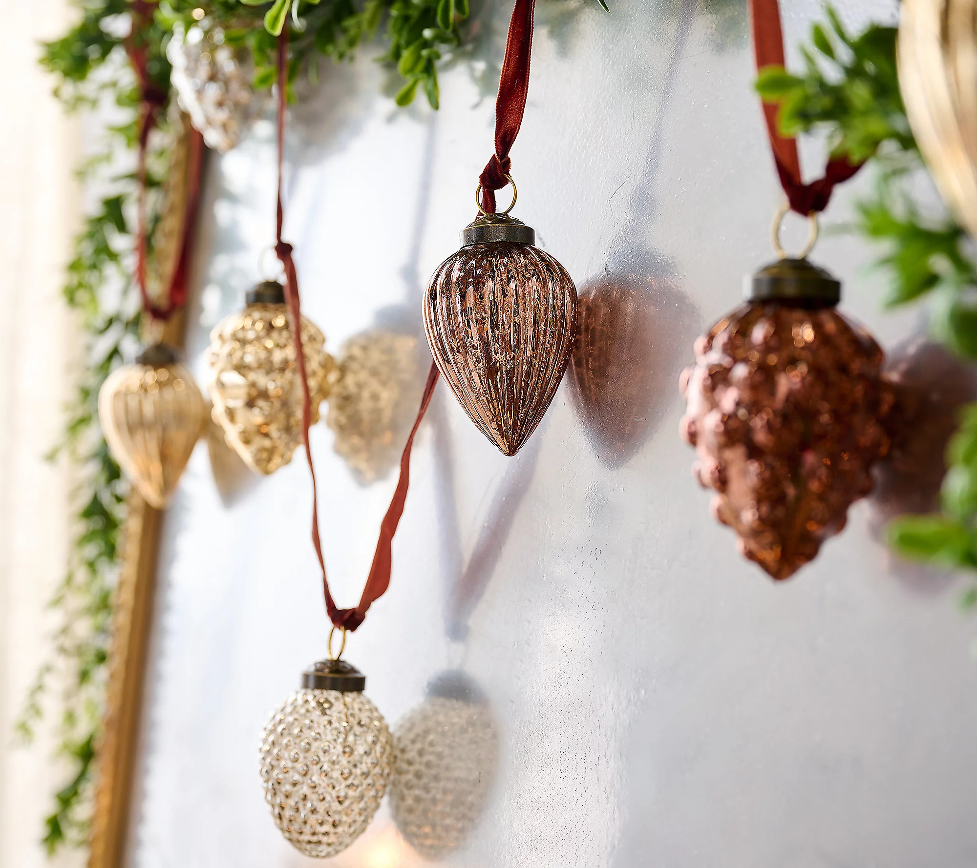 Home Reflections Mercury Glass Pinecone Garland with Gift Box | QVC