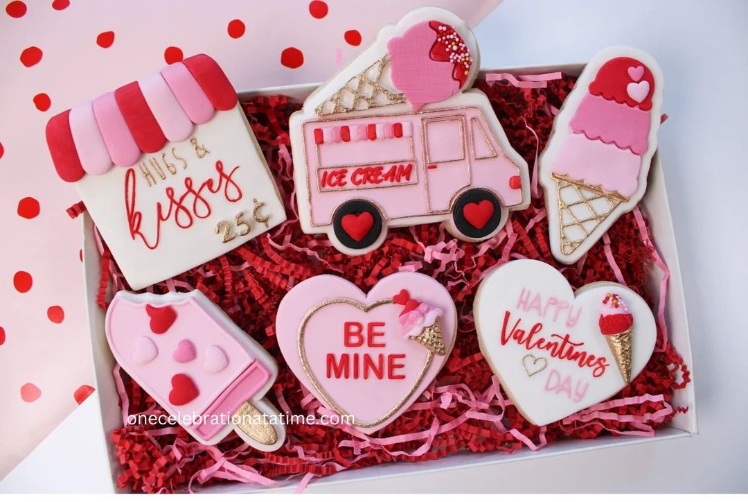 Valentine Ice Cream Themed Sugar Cookies, Valentine Ice Cream Truck, Ice Cream Themed Cookies, Va... | Etsy (US)