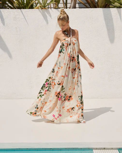 Amani Satin Floral Halter Maxi Dress | VICI Collection
