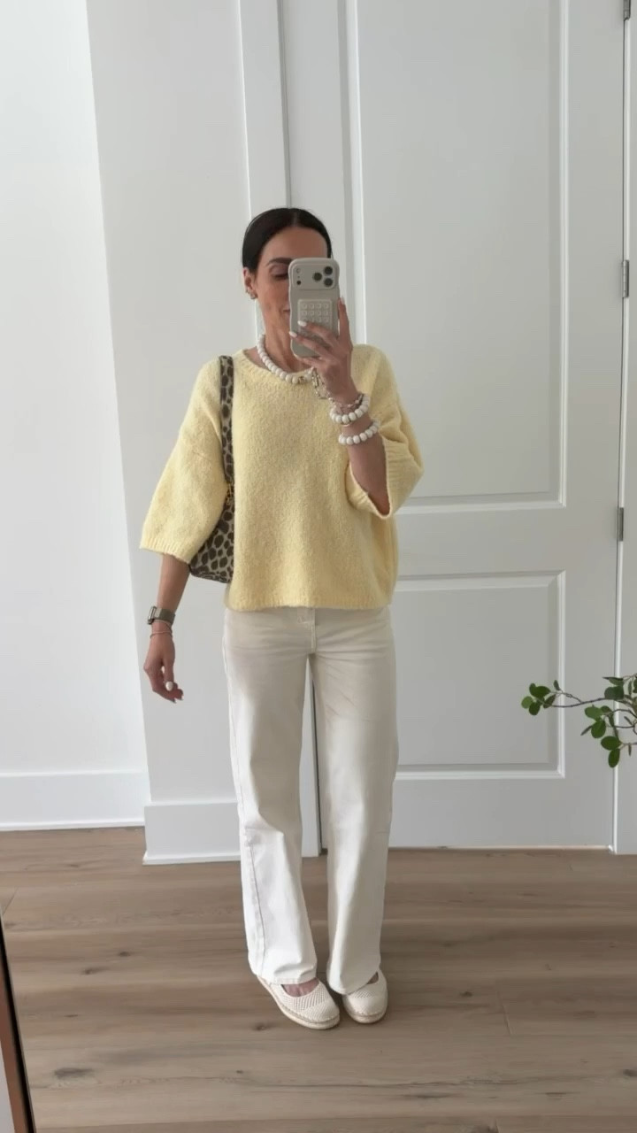 WEEKLY BEST SELLER Target white jeans.

Butter yellow l, spring outfit, casual chic, sweater with white jeans, Tory Burch cheetah bag, espadrilles, anna monteiro, annabrstyle

#LTKOver40