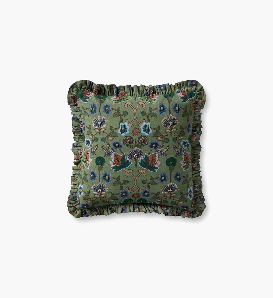 Maple Embroidered Pillow - Green | Rifle Paper Co.