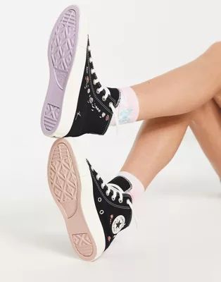 Converse Chuck Taylor All Star Hi Things To Grow embroidered canvas sneakers in black | ASOS (Global)