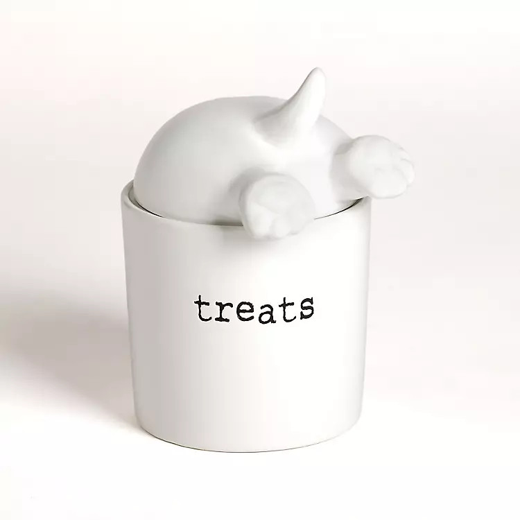 White Ceramic Dog Treat Canister | Kirklands
