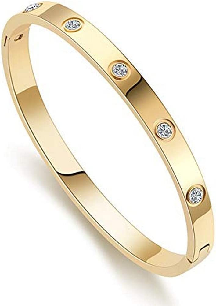 My Daily Styles Stainless Steel Womens Hinged CZ Bangle Bracelet Size 7 Inches | Amazon (US)