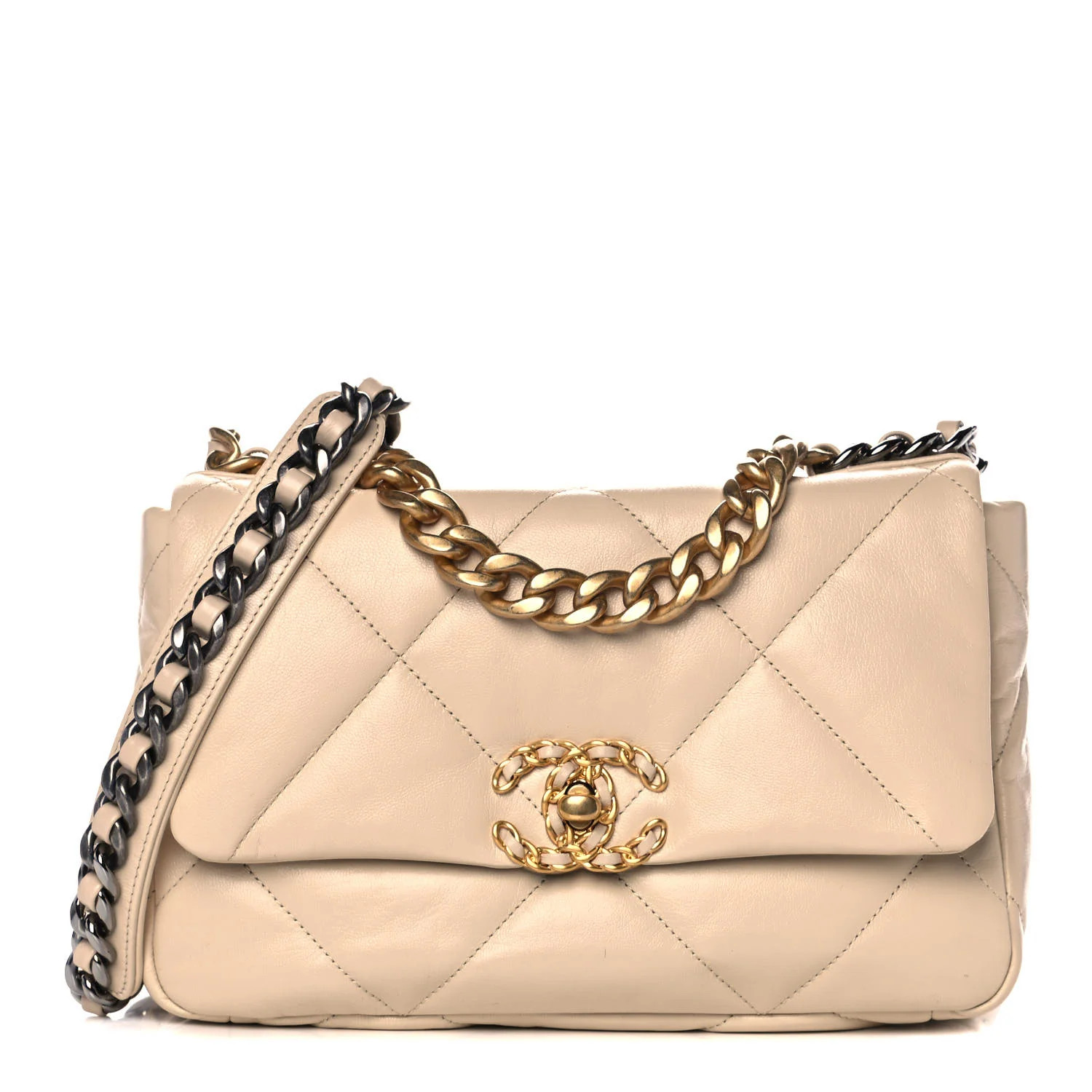CHANEL Lambskin Quilted Medium Chanel 19 Flap Beige | FASHIONPHILE | Fashionphile