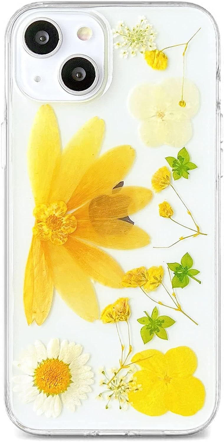 Abbery Designed for iPhone 13 Pressed Flower Case, Cute Clear with Design Soft Silicone Rubber Dr... | Amazon (US)