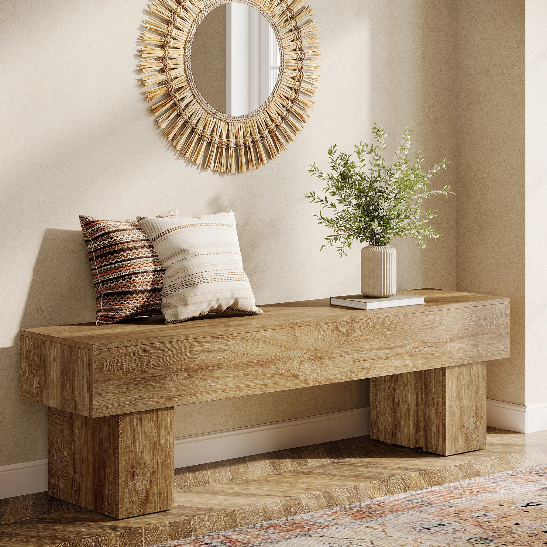 63-inch farmhouse Wooden Indoor bench for Entryway, Bedroom | Wayfair North America