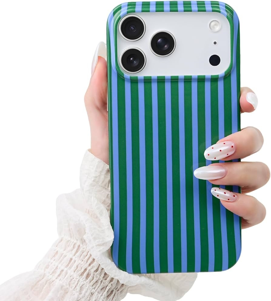 Cute Striped Case for iPhone 17 Pro 6.3",Blue/Green | Amazon (US)