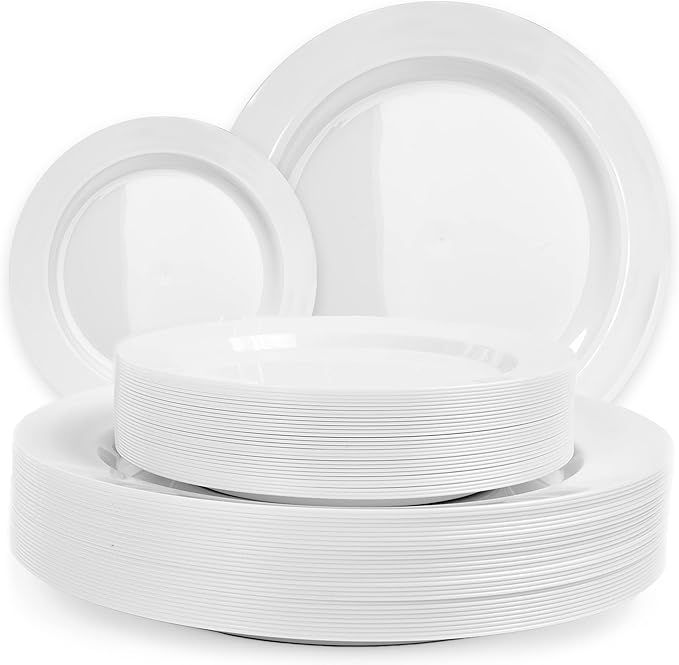 Prestee 60 White Plastic Plates Disposable, Heavy Duty for Party - 30 Dinner Plates 10.25" + 30 S... | Amazon (US)