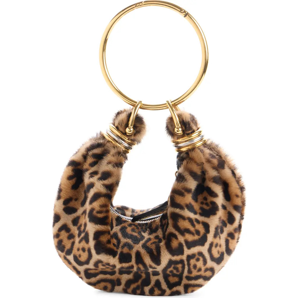 Chloé Mini Bracelet Leopard Print Genuine Shearling Hobo Bag in Jungle Brown at Nordstrom | Nordstrom