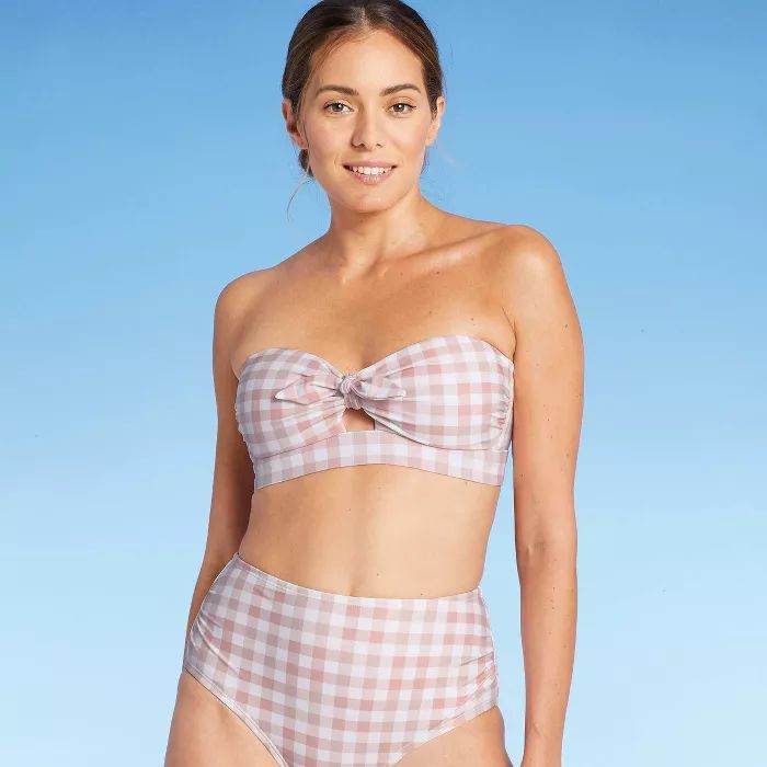 Women's Checked Bandeau Tie-Front Bikini Top - Kona Sol™ Blush | Target
