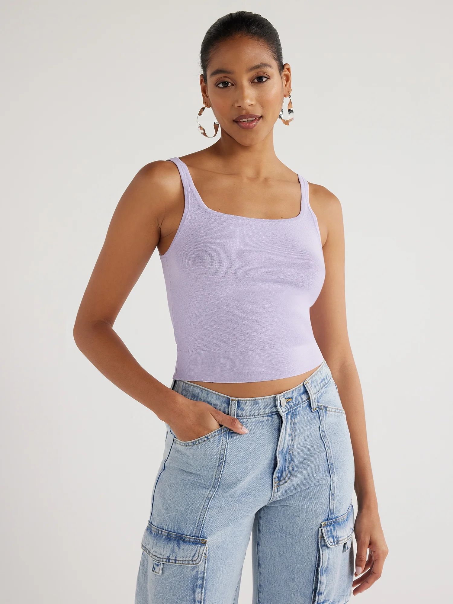 Scoop Women's Cropped Sweater Knit Tank Top, Sizes XS-XXL | Walmart (US)