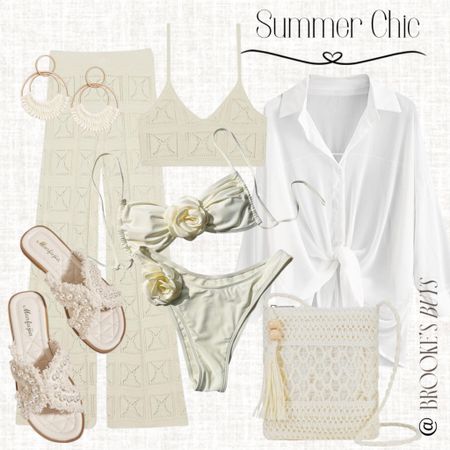 I love these neutrals for summer. This flower swimsuit is so cute. The bag is the perfect size!  #sandals #swimsuit #neutraloutfit

#LTKswim #LTKfindsunder100 #LTKU