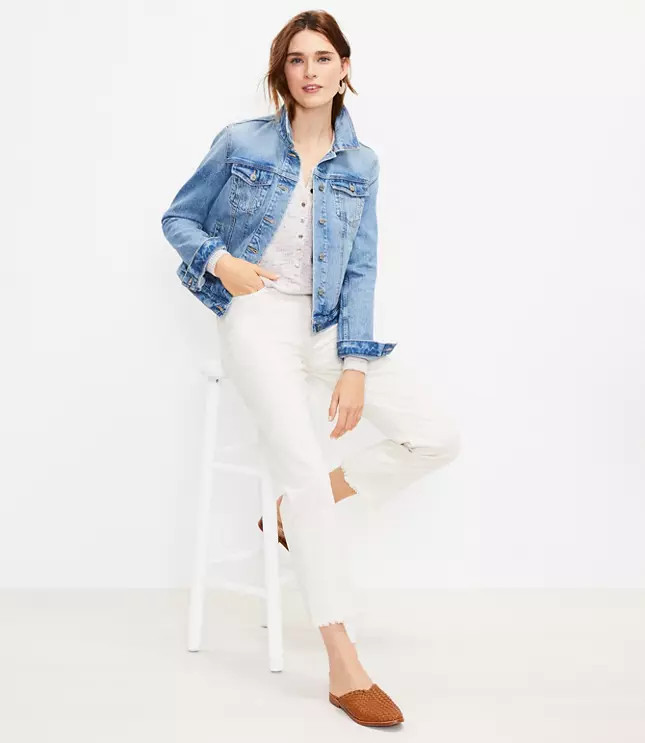 Frayed High Rise Straight Crop Jeans | LOFT