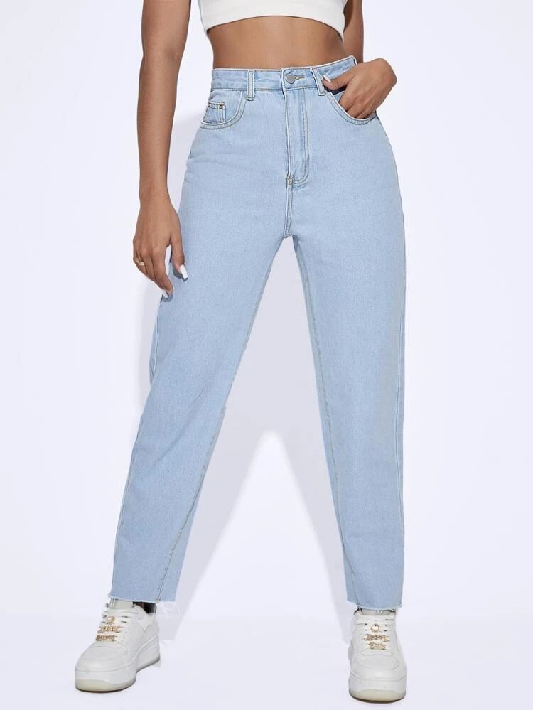 High Waisted Raw Hem Jeans | SHEIN