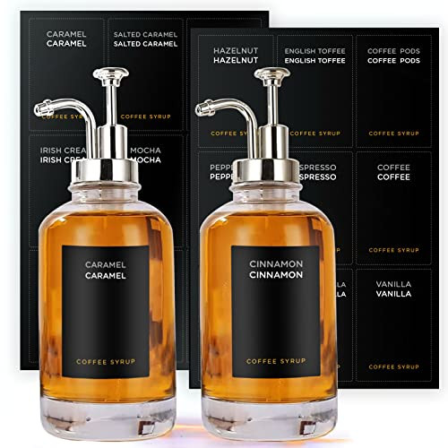 Joyfulmap 2 Coffee Syrup Dispenser with 18 Labels, Coffee Pump Dispenser Coffee Bar, Minimalist G... | Amazon (UK)