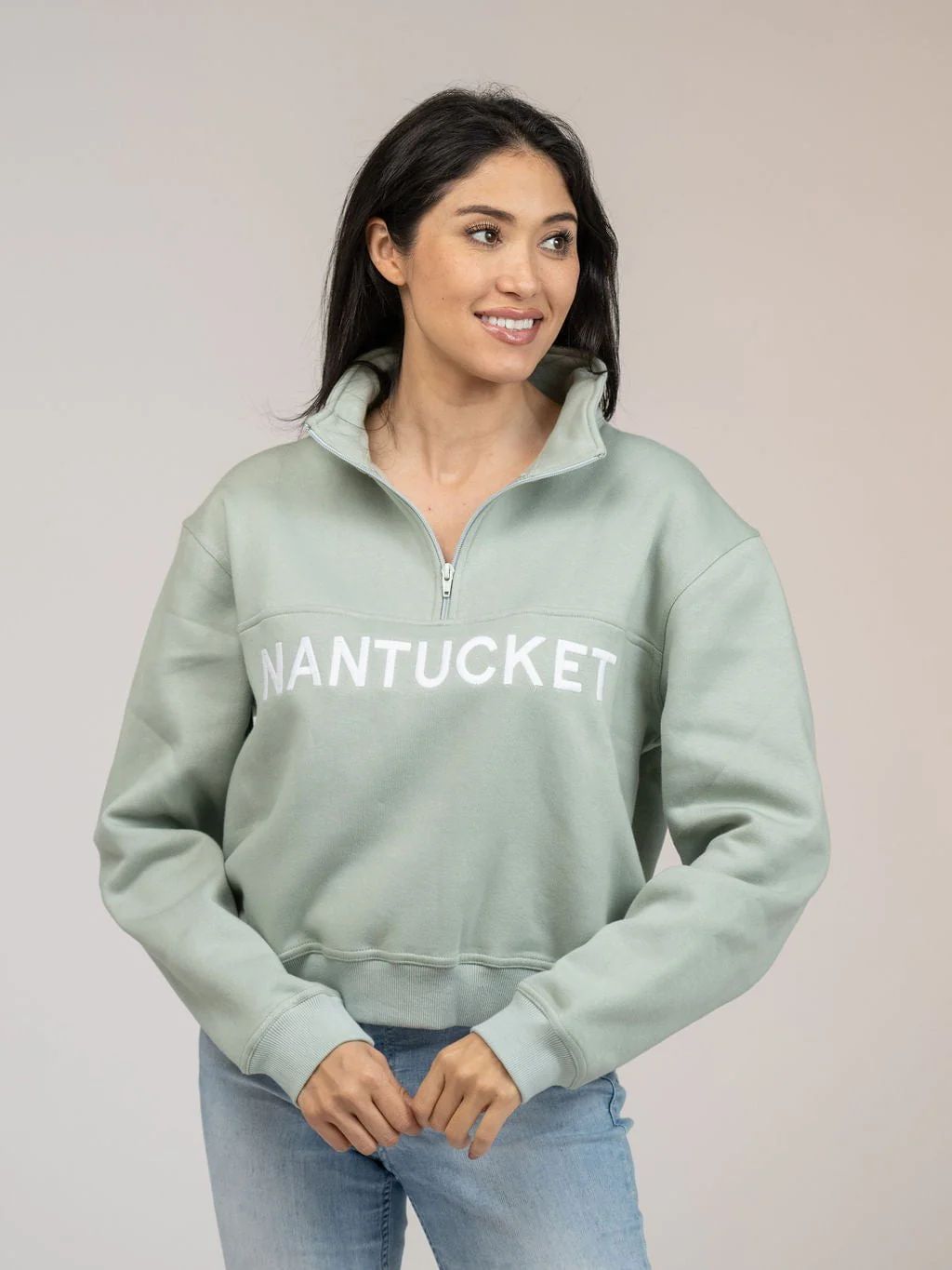 Nantucket Half Zip Sweatshirt in Green | Beau & Ro