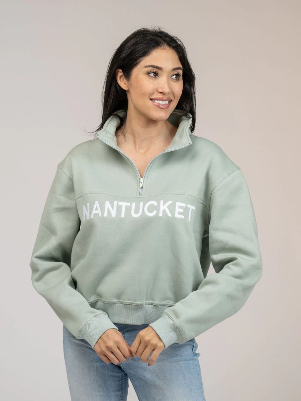 Nantucket Half Zip Sweatshirt in Green | Beau & Ro