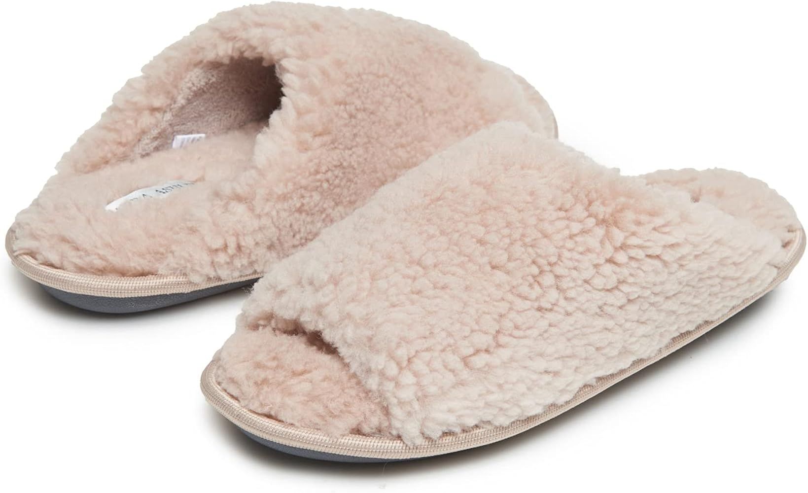 Laura Ashley Women's Sherpa Open Toe Scuff Slippers with Memory Foam, Soft Plush House Slippers for  | Amazon (US)