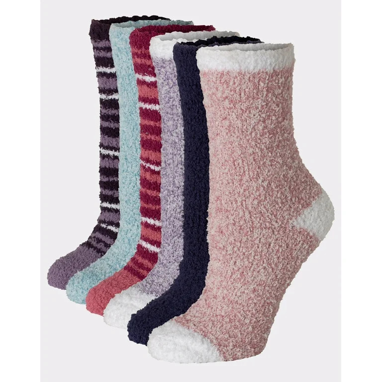 Hanes Women's Cozy Crew Socks, 6-Pairs Pur/Blu/Pink Stripe/Solid Asst 5-9 | Walmart (US)