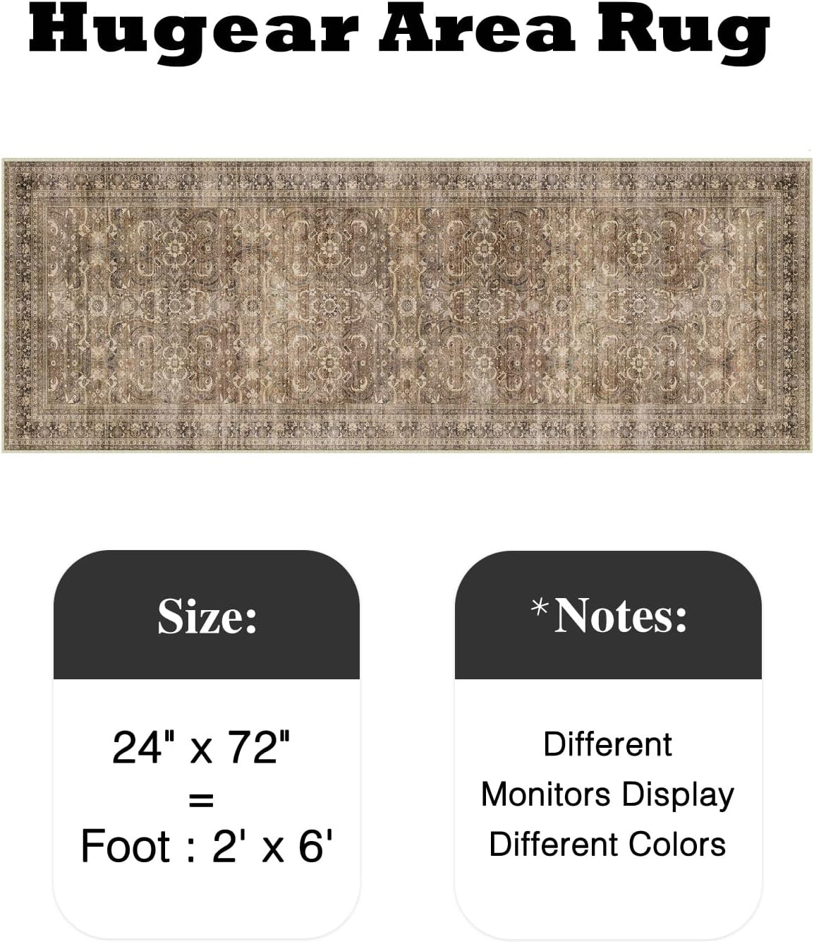 Amazon.com: HUGEAR 2x6 Runner Rug Hallway Vintage Brown Machine Washable Retro Floral Low Pile Ca... | Amazon (US)